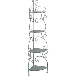 image:imageSAFAVIEH Outdoor Collection Turuca Antique White Wrought Iron 4Tier Corner Shelf Fully AssembledAntique Green