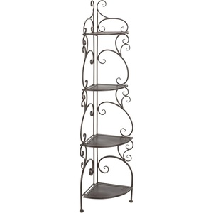 image:imageSAFAVIEH Outdoor Collection Turuca Antique White Wrought Iron 4Tier Corner Shelf Fully AssembledRustic Brown