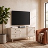 image:imageSAFAVIEH Couture Collection Tomas MidCentury White Washed 3Drawer Sliding Door Entertainment Media Stand Fits up to a 65 Flatscreen TVWhite Washed