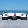 image:imageSAFAVIEH Outdoor  Jesvita 4Piece Conversation Set  Beige amp White  Faux Wicker amp Steel Frame  Demilune Sectional with Accent Table  Ideal for Patio Deck Porch Backyard PAT7701BBlack  White