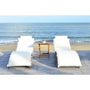 image:imageSAFAVIEH Outdoor Collection Pacifica Natural Brown Solid WoodYellow Cushion 3Piece Chaise Lounge Set with Table PAT7020DNaturalBeige