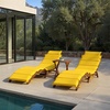 image:imageSAFAVIEH Outdoor Collection Pacifica Natural Brown Solid WoodYellow Cushion 3Piece Chaise Lounge Set with Table PAT7020DNaturalYellow