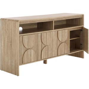 image:imageSAFAVIEH Arsenio TV Stand for up to 65 Flatscreen Walnut Brown 4 Doors with Interior Storage 2 Shelves Sideboard Entertainment Media Console MED3101ALight Cream