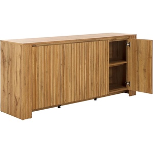 image:imageSAFAVIEH Conall TV Stand for up to 75 Flatscreen Oak Brown Fluted 4Door Sideboard with Interior Storage Entertainment Media Console MED3102AOak