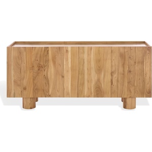 image:imageSAFAVIEH Couture Collection  Ashlietta Natural Wood amp Travertine Top Sideboard Modern Storage Cabinet Fully Assembled SFV5778ANaturalTravertine