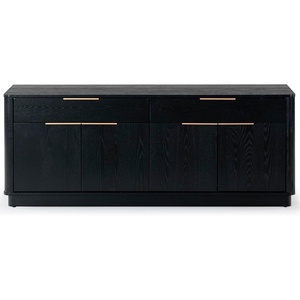 image:imageSAFAVIEH Couture Collection Gabrietta Medium OakBlack Entertainment Media TV Stand Fits up to a 65 Flatscreen Television Fully AssembledBlackGold
