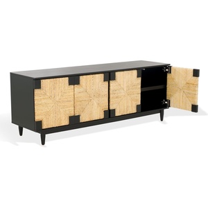 image:imageSAFAVIEH Couture Roseanne TV Stand for up to 70 Flatscreen  Black amp Natural Brown 4 Banana Stem Doors with Interior Storage Entertainment Media Console Cabinet SFV1326ABlackNatural