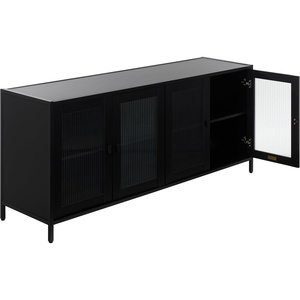 image:imageSAFAVIEH Furniture  Donahue Media Stand for TVs up to 65  Black amp Clear 4Door Entertainment Media Console with Glass Panel Storage for Living Room Bedroom MED3126ABlackClear