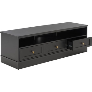 image:imageSAFAVIEH Furniture  Shafa Media Stand for TVs up to 55  Light Grey amp Brass 3Drawer Entertainment Media Console  Storage Cabinet for Living Room Bedroom MED3123ABlackBrass