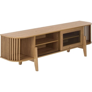 image:imageSAFAVIEH Furniture  Tomori Media Stand for TVs up to 75  Oak 2Door Modern Entertainment Console with Open Shelving and Storage MED3603AOak