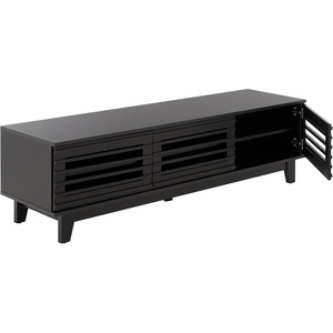 image:imageSAFAVIEH Furniture  Zulie Media Stand for TVs up to 65  Natural Brown Entertainment Media Console  Slatted Door Storage Cabinet for Living Room Bedroom MED3120ABlack