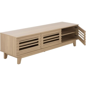 image:imageSAFAVIEH Furniture  Zulie Media Stand for TVs up to 65  Natural Brown Entertainment Media Console  Slatted Door Storage Cabinet for Living Room Bedroom MED3120ANatural