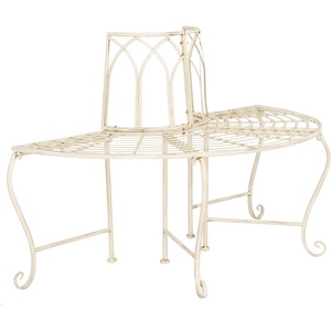 image:imageSAFAVIEH Outdoor  Abia Iron Tree Bench  Rustic Brown Iron Metal  Vintage Scrollwork Garden Design  Ideal for Patio Deck Porch Garden 17 Seat Height PAT5018BDistressed White