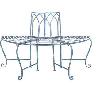 image:imageSAFAVIEH Outdoor  Abia Iron Tree Bench  Rustic Brown Iron Metal  Vintage Scrollwork Garden Design  Ideal for Patio Deck Porch Garden 17 Seat Height PAT5018BMossy Blue