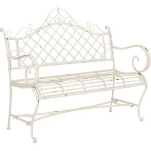 image:imageSAFAVIEH Outdoor  Abner Outdoor Iron Garden Bench  Antique White  Scrollwork Design  Ideal for Patio Deck Porch Garden 17 Seat Height PAT5017AAntique White