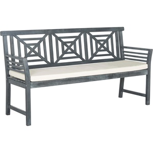 image:imageSAFAVIEH Outdoor  Del Mar 3Seat Bench  Ash Grey Solid Acacia Wood amp Beige Cushion  Contemporary Geometric Design  Ideal for Patio Porch amp Garden 63 W x 244 D x 346 H PAT6737BAsh Grey  Beige