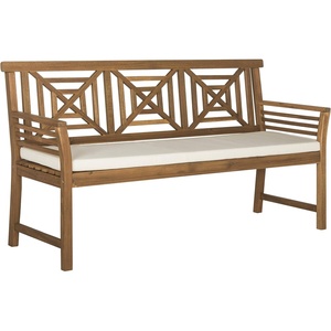 image:imageSAFAVIEH Outdoor  Del Mar 3Seat Bench  Ash Grey Solid Acacia Wood amp Beige Cushion  Contemporary Geometric Design  Ideal for Patio Porch amp Garden 63 W x 244 D x 346 H PAT6737BNatural  Beige