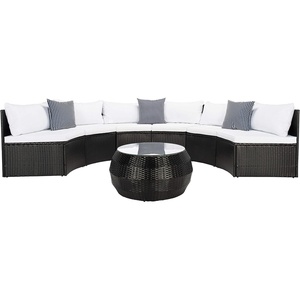 image:imageSAFAVIEH Outdoor  Jesvita 4Piece Conversation Set  Beige amp White  Faux Wicker amp Steel Frame  Demilune Sectional with Accent Table  Ideal for Patio Deck Porch Backyard PAT7701BBlack  White