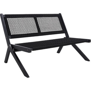 image:imageSAFAVIEH Outdoor  Kobina Folding Bench  Black amp Black  Solid Wood and Rope  Modern Sculpted Folding Design  Ideal for Patio Deck Porch Backyard 138 Seat Height PAT7304CBlackBlack