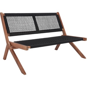 image:imageSAFAVIEH Outdoor  Kobina Folding Bench  Black amp Black  Solid Wood and Rope  Modern Sculpted Folding Design  Ideal for Patio Deck Porch Backyard 138 Seat Height PAT7304CNaturalBlack