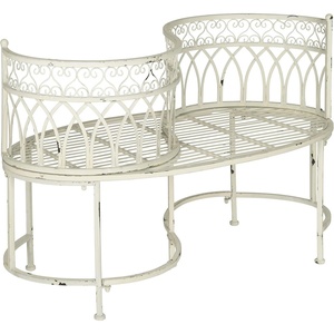 image:imageSAFAVIEH Outdoor  Lara Victorian Mossy Blue Iron Kissing Bench Distressed Vintage Garden Loveseat Patio Bench 44W x 24D x 3075H PAT5005CAntique White
