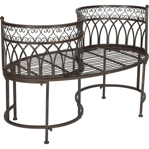 image:imageSAFAVIEH Outdoor  Lara Victorian Mossy Blue Iron Kissing Bench Distressed Vintage Garden Loveseat Patio Bench 44W x 24D x 3075H PAT5005CRustic Brown