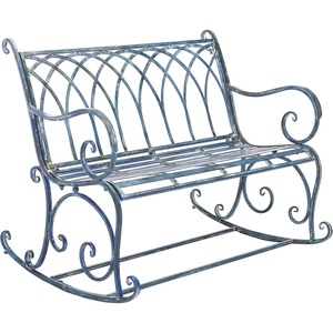 image:imageSAFAVIEH Outdoor  Ressi Black Rust Victorian Rocking Bench  Distressed Wrought Iron Patio Glider Seating 15 Seat Height 433 W x 326 D x 366 H PAT5021BMossy Blue