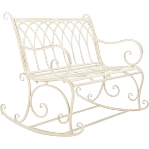 image:imageSAFAVIEH Outdoor  Ressi Black Rust Victorian Rocking Bench  Distressed Wrought Iron Patio Glider Seating 15 Seat Height 433 W x 326 D x 366 H PAT5021BPearl White