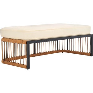 image:imageSAFAVIEH Outdoor Collection Bola Natural Brown Faux RattanBeige Cushion Bench Fully Assembled