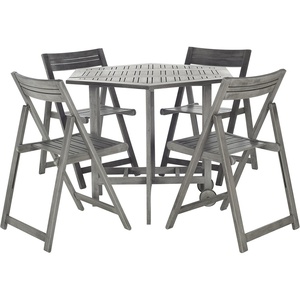 image:imageSAFAVIEH Outdoor Collection Kerman Natural 5Piece Foldable Patio Dining Set Fully AssembledGrey
