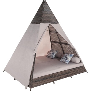 image:imageSAFAVIEH Outdoor Patio Furniture Collection  Bongo Grey amp Light Grey Wicker Outdoor Daybed with Canopy Modern Pyramid Design PAT7736BGreyLight Grey