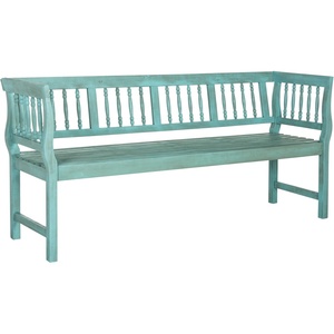 image:imageSAFAVIEH Outdoor Patio Furniture Collection  Brentwood Dark Slate Grey Distressed Acacia Wood Bench with Silver Accents Classic Outdoor Seating for Porch or Garden PAT6732KBeach House Blue  Beige