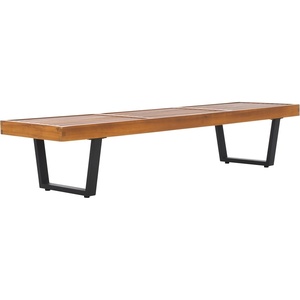 image:imageSAFAVIEH Outdoor Patio Furniture Collection  Heather Natural Brown Solid Wood Patio Bench with Black Steel Legs 72Inch Modern Outdoor Seating for Garden Porch or Patio PAT7327BNaturalBlack