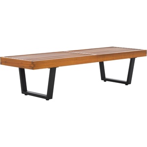 image:imageSAFAVIEH Outdoor Patio Furniture Heather Natural Brown Solid Wood amp Black Legs 60inch Steel BenchNaturalBlack