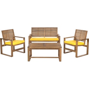 image:imageSafavieh Home Collection Hailey Outdoor Living 4Piece Acacia Patio Furniture Set Brown and Yellow