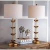 image:imageSAFAVIEH Lighting Collection  Set of 2 Lani Antique Gold Leaf 32Inch Table Lamps White Drum Shade LED Bulbs Included Bedroom Living Room Home Office TBL4016ASET2Antiqued Gold White Linen Shade