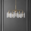 image:imageSAFAVIEH Lighting Collection Idelle Art Deco Brass 5Light Adjustable Pendant Chandelier Hanging Light Fixture Ideal for Dining Room Kitchen Island Foyer Entryway LED Bulbs Included