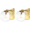 image:imageSAFAVIEH Lighting Collection Seoul Modern GoldClear Glass Globe Shade Wall Sconce Set of 2 Light Fixture Ideal for Bathroom Entryway Vanity Foyer Hallway Living Room LED Bulbs IncludedGold