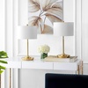 image:imageSAFAVIEH Lighting Collection Taren Modern Contemporary Brass Gold 22inch Bedroom Living Room Home Office Desk Nightstand Table Lamp Set of 2 LED Bulbs Included