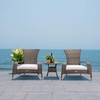 image:imageSAFAVIEH Outdoor  Edna 3Piece Lounge Set  Natural amp White  Steel Frame amp Faux Rattan with Cushion  Wingback Tropical French Design  Ideal for Patio Deck Porch Backyard PAT7719DGrey BrownWhite