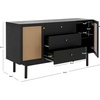 image:imageSAFAVIEH Piran TV Stand for up to 60 Flatscreen  Walnut amp Gold 2 Doors with Interior Storage 3 Drawers Sideboard Entertainment Media Console MED9631ABlackGold