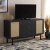 image:imageSAFAVIEH Piran TV Stand for up to 60 Flatscreen  Walnut amp Gold 2 Doors with Interior Storage 3 Drawers Sideboard Entertainment Media Console MED9631ABlackGold