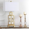 image:imageSAFAVIEH Lighting Collection  Greek Key Table Lamp  Antique Gold Metal Base with White Fabric Shade LED Bulb Included 29Inch Bedroom Living Room Desk Lamps LITS4305A