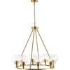 image:imageSAFAVIEH Lighting Collection Sveda MidCentury Modern Brass 8Light Wagon Wheel Chandelier Round Light Fixture Ideal for Dining Room Kitchen Island Foyer Entryway LED Bulb Included