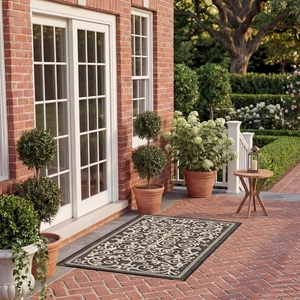 image:imageSAFAVIEH Courtyard Collection 8 x 11 Grey  Natural CY2098 Scroll Indoor Outdoor Waterproof EasyCleaning Patio Backyard Mudroom AreaRugBlackSand