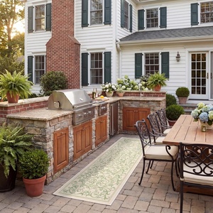 image:imageSAFAVIEH Courtyard Collection 8 x 11 Grey  Natural CY2098 Scroll Indoor Outdoor Waterproof EasyCleaning Patio Backyard Mudroom AreaRugNaturalOlive