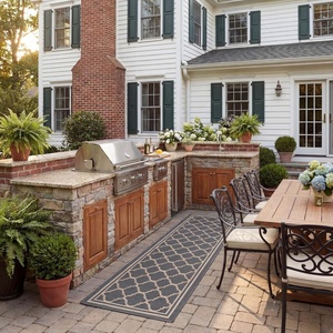 image:imageSAFAVIEH Courtyard Collection 8 x 11 NavyBeige CY6918 Trellis Indoor Outdoor Splashproof Easy Scrubbing Patio Backyard Mudroom Area RugAnthraciteBeige