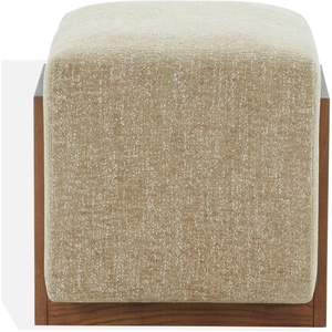 image:imageSAFAVIEH Couture  Norabeth Ottoman  Green Chenille amp Walnut Solid Wood  Fully Assembled  Ideal for Living Room Bedroom Entryway 22 W x 173 D x 18 H SFV4885DLight BrownWalnut