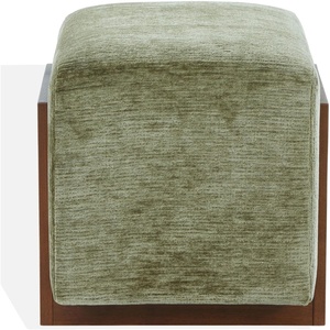 image:imageSAFAVIEH Couture  Norabeth Ottoman  Green Chenille amp Walnut Solid Wood  Fully Assembled  Ideal for Living Room Bedroom Entryway 22 W x 173 D x 18 H SFV4885DGreenWalnut