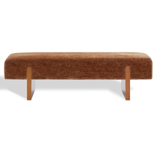 image:imageSAFAVIEH Couture Collection  Kandiss Dark Green Chenille Bench with Brown Wood Legs Modern Upholstered Seating SFV5117EAmberBrown
